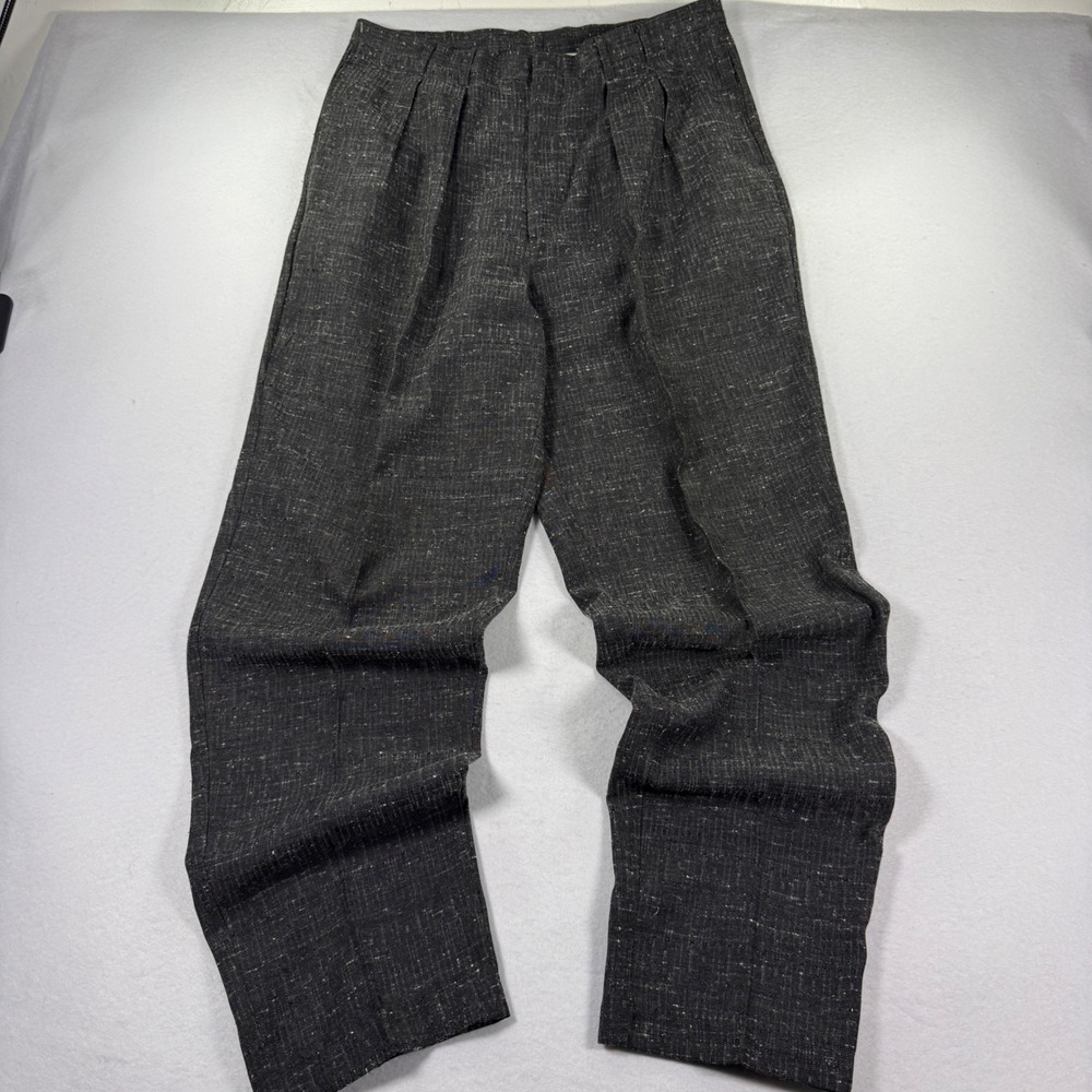 Vintage Cotler 36x34 Pleated High Waisted Trousers Charcoal Grey Slub Taper USA